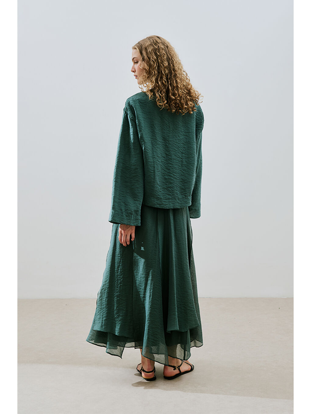 Geniş Kol Dökümlü Bluz Yeşil-5