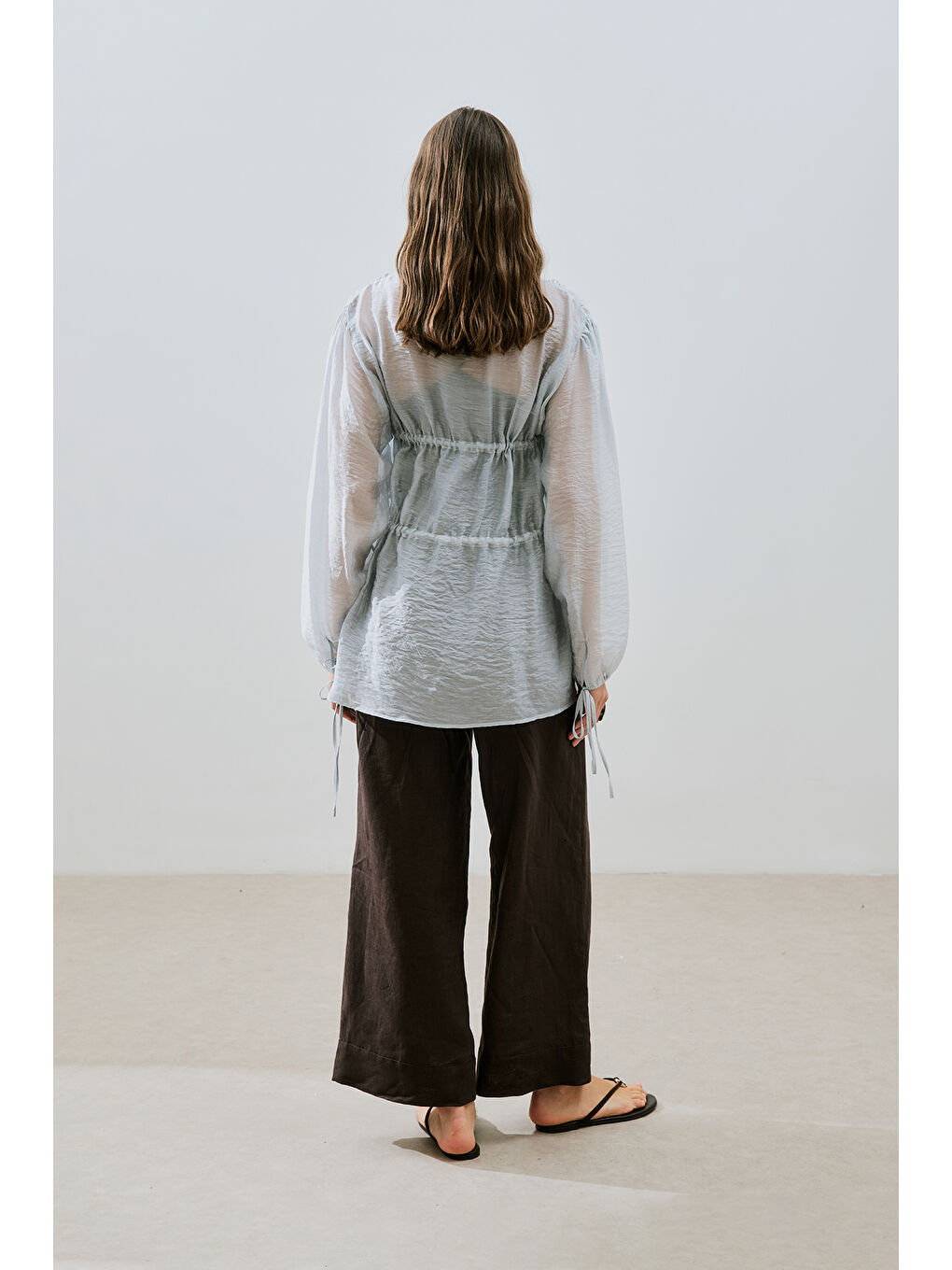 Büzgülü Bağlamalı Bluz Mavi-7