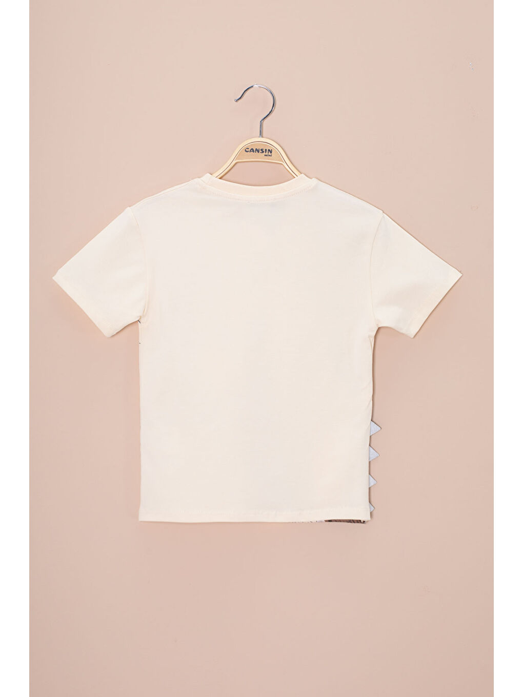 Ekru Krem Dinozor Baskılı Bisiklet Yaka Erkek Bebek Tişört 20948-2