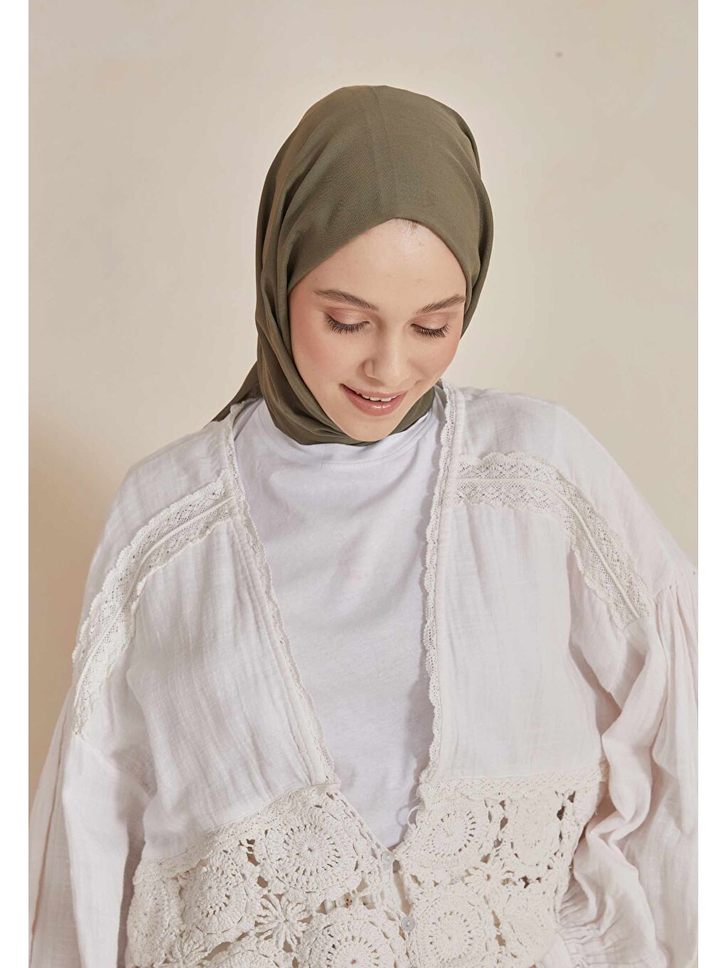 İnce Pamuk Vual Şal Askeri Haki-1