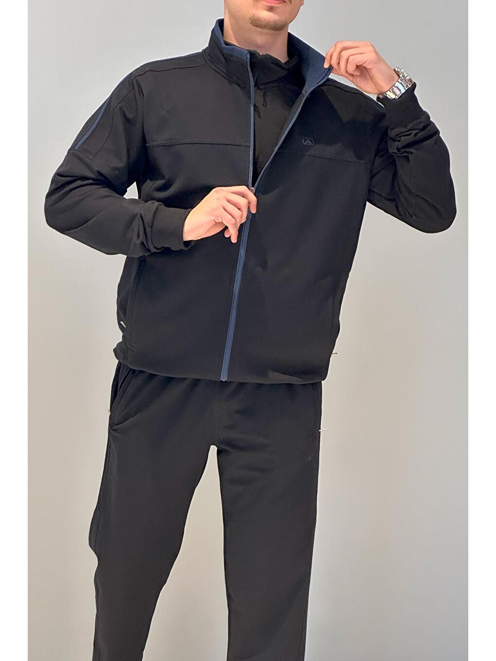 Erkek Likralı Penye Ribana Eşofman Takımı Lacivert-3