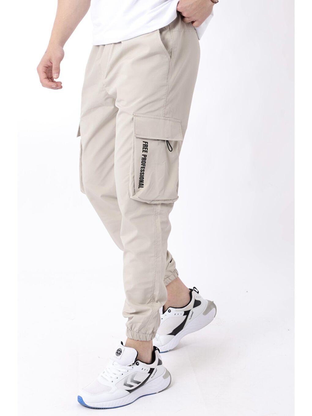 Stilkombin Bej Paraşüt Kumaş Paça Lastikli Kargo/Jogger Alt PLDP 01_70093 - 2