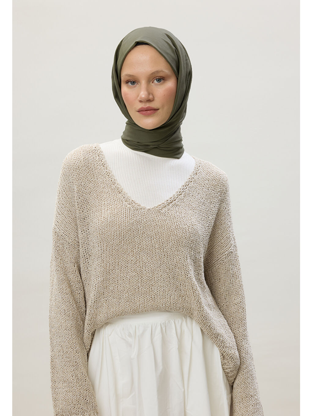 İnce Pamuk Vual Şal Askeri Haki-2