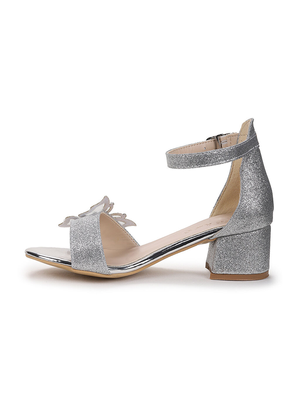 Gri Zete Kum Simli Kız Çocuk 4 Cm Topuklu Sandalet Abiye Ayakkabı-3