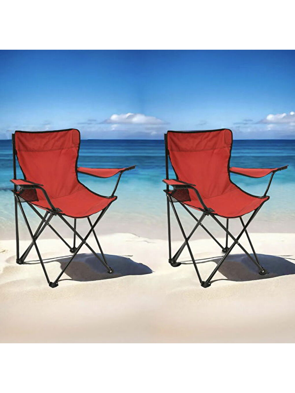2'li Piknik ve Kamp Sandalyesi - Kırmızı-4