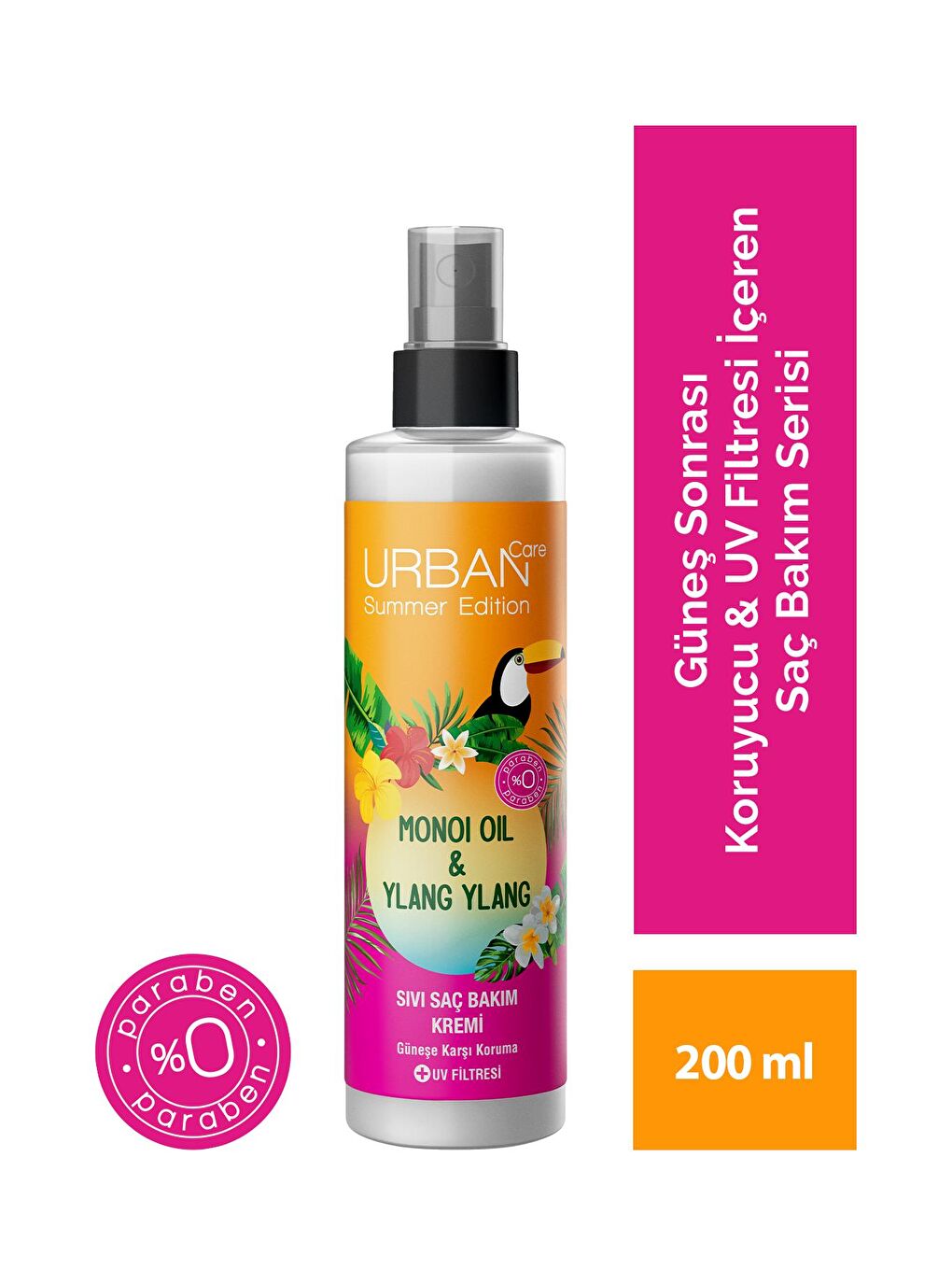 Urban Care Summer-Monoi Yağı&Ylang Ylang Güneş Koruyucu Sıvı Saç Bakım Kremi-Vegan-200ML