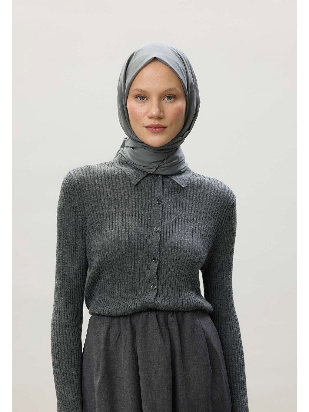 İnce Pamuk Vual Şal Soğuk Gri-1