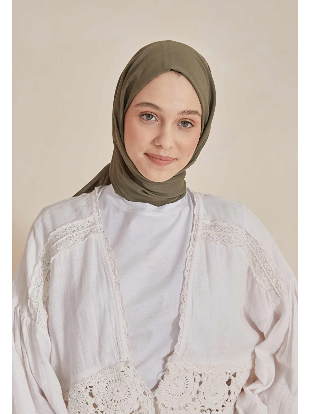 İnce Pamuk Vual Şal Askeri Haki-3