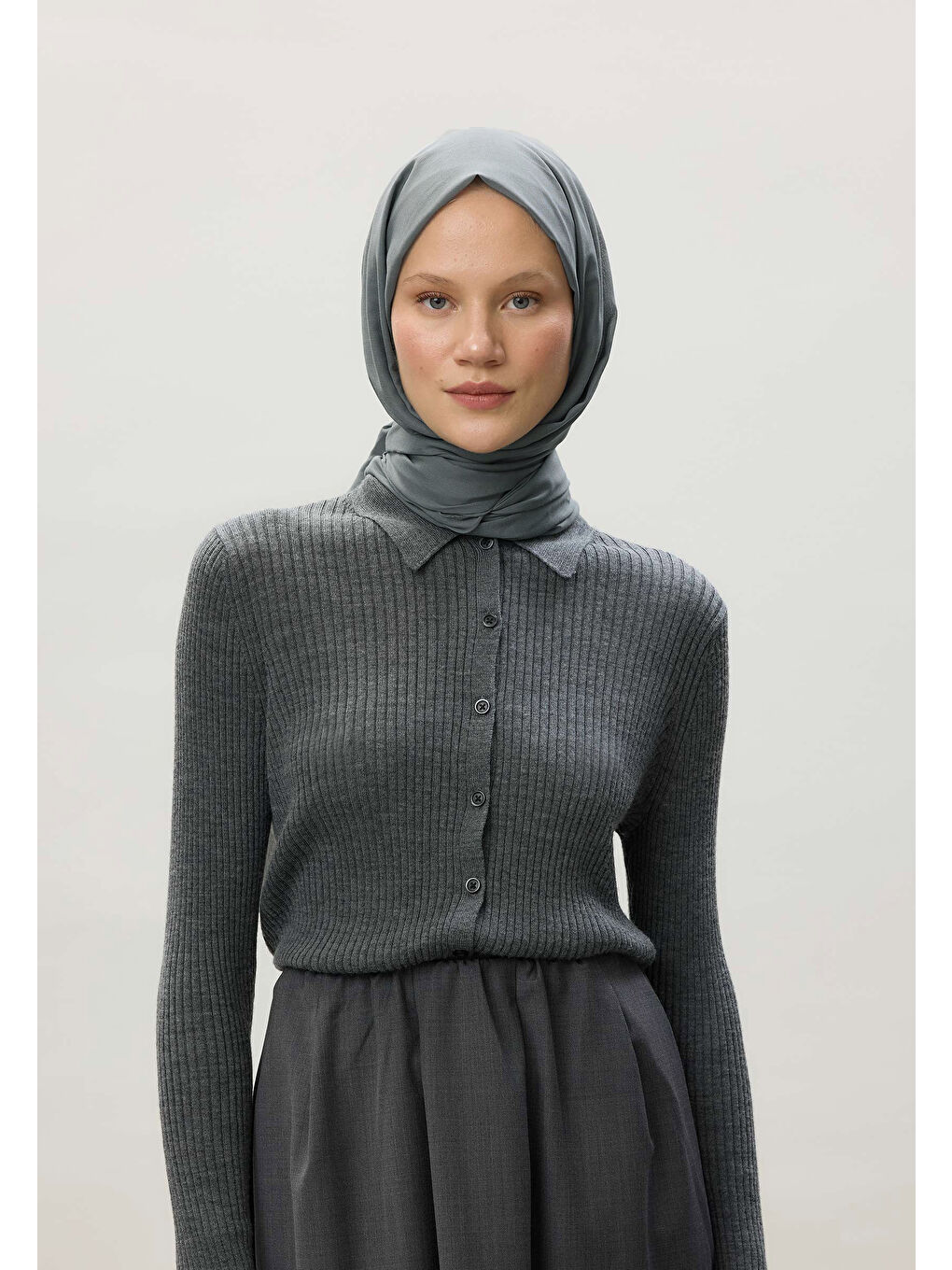 İnce Pamuk Vual Şal Soğuk Gri-2