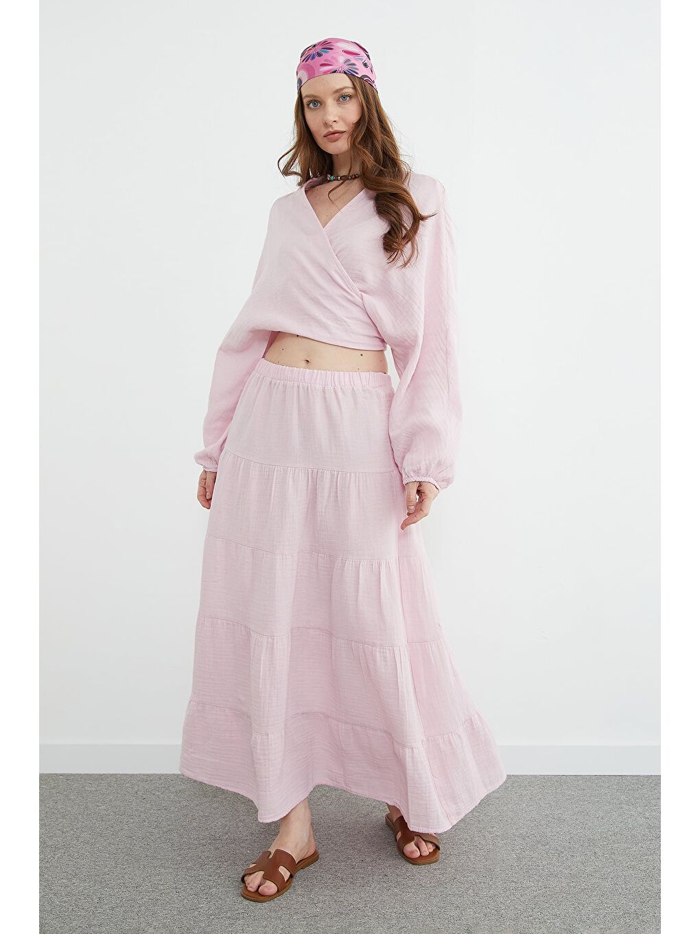 Pembe Önü Bağlamalı Yarasa Kol Bluz-1