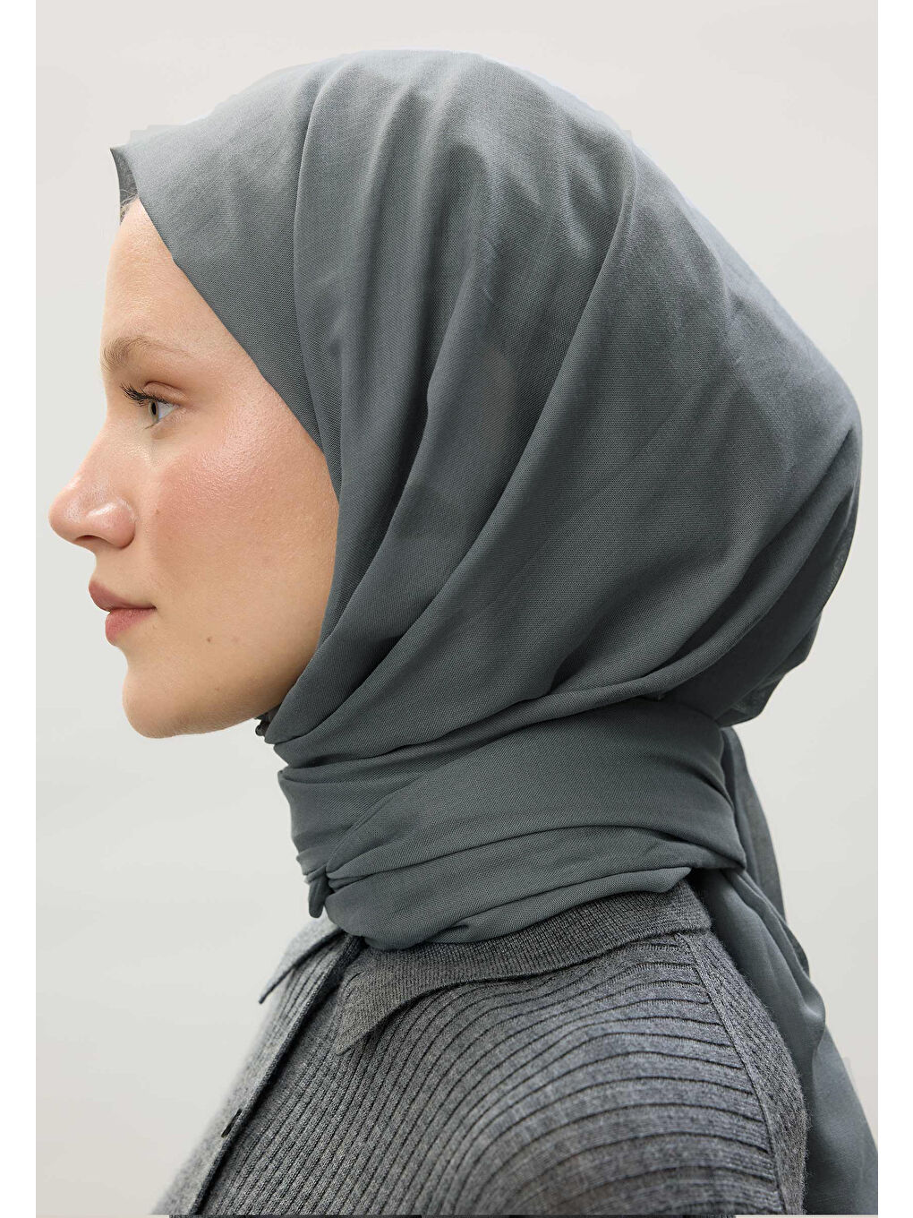 İnce Pamuk Vual Şal Soğuk Gri-4