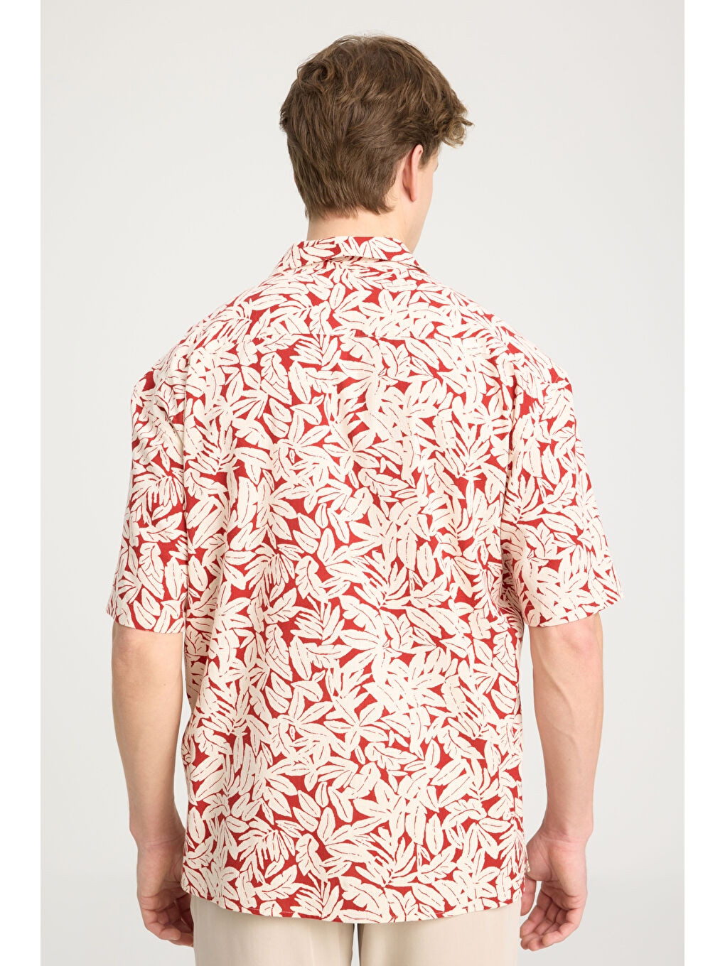 Karışık Relaxed Fit Geniş Kesim Kısa Kollu %100 Pamuk Çok Renkli Kırmızı Gömlek-4