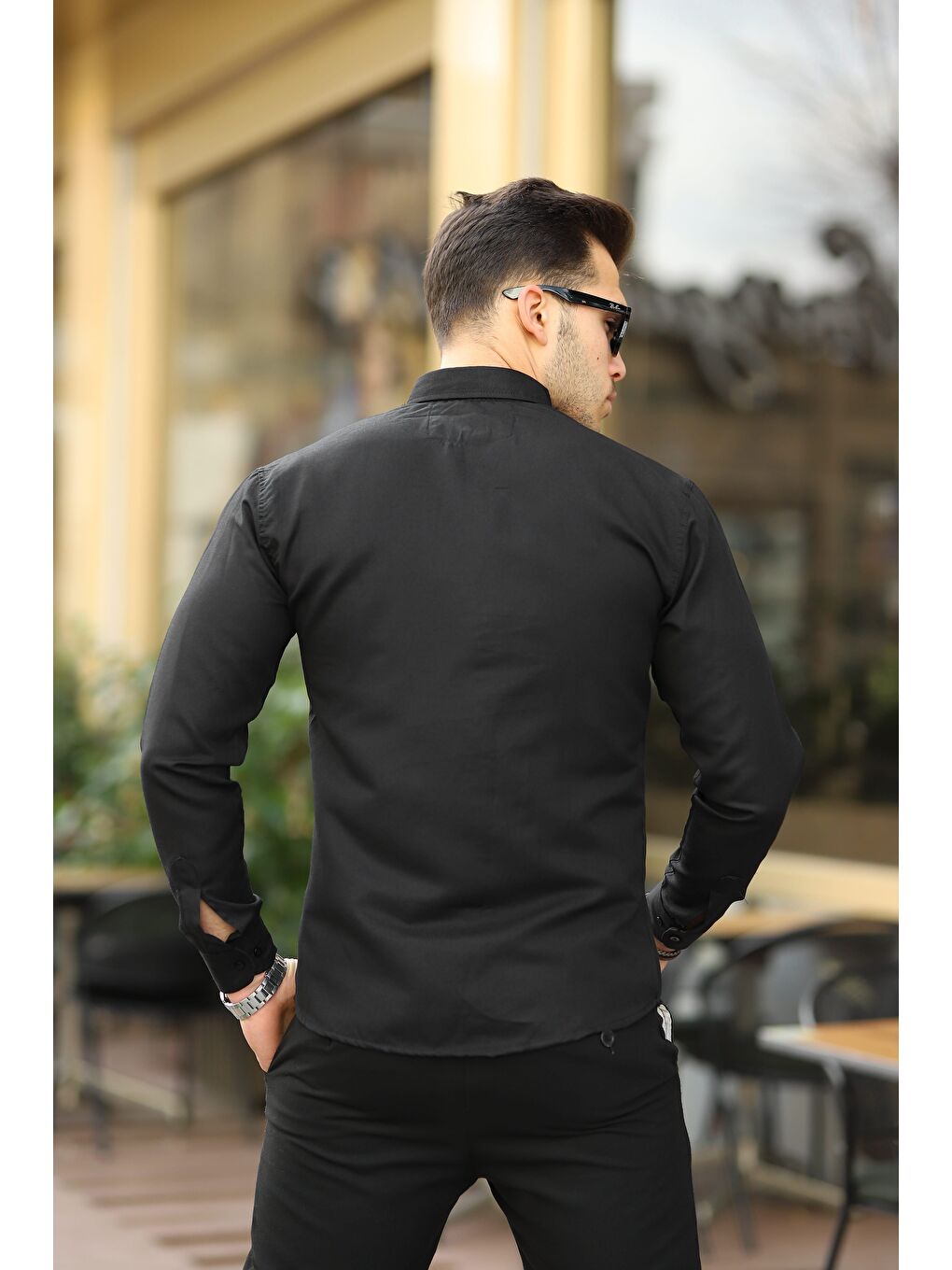 Siyah Erkek Klasik Slim Fit Gömlek-2