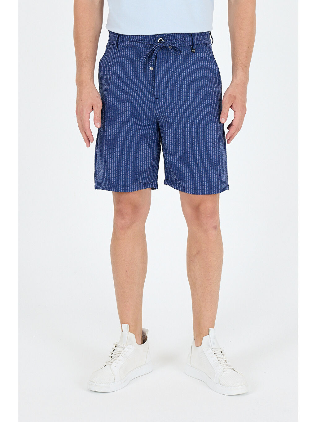 Mavi Erkek Çizgili Cepli Yazlık Şort - Rahat Kalıp Spor ve Günlük Kullanıma Uygun Şort 2314-4