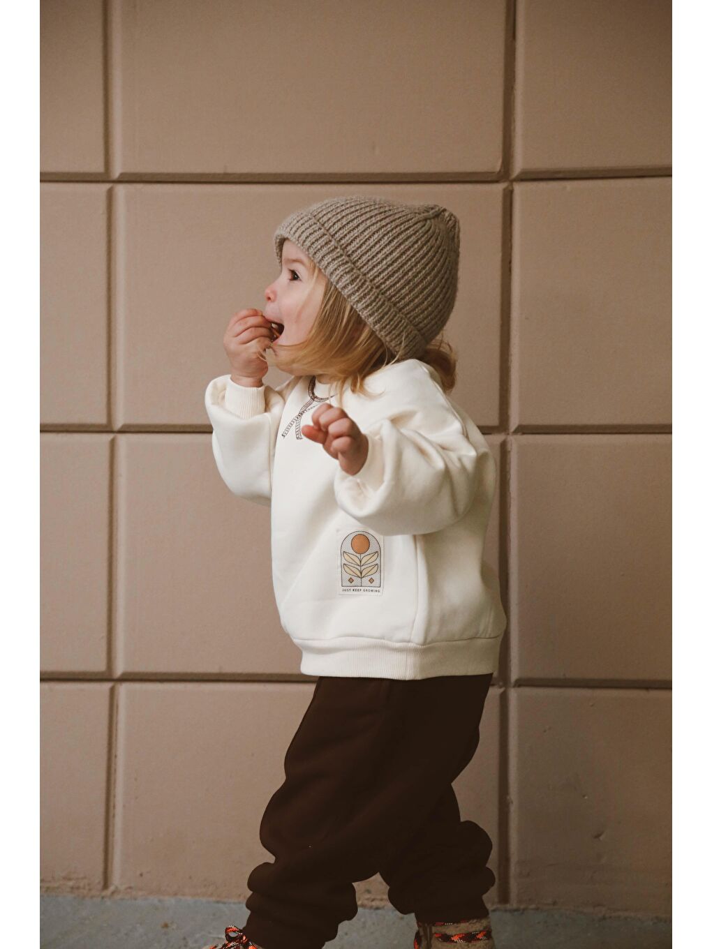 Kahverengi Karyoka Dikiş Polarlı Eşofman Takım-3