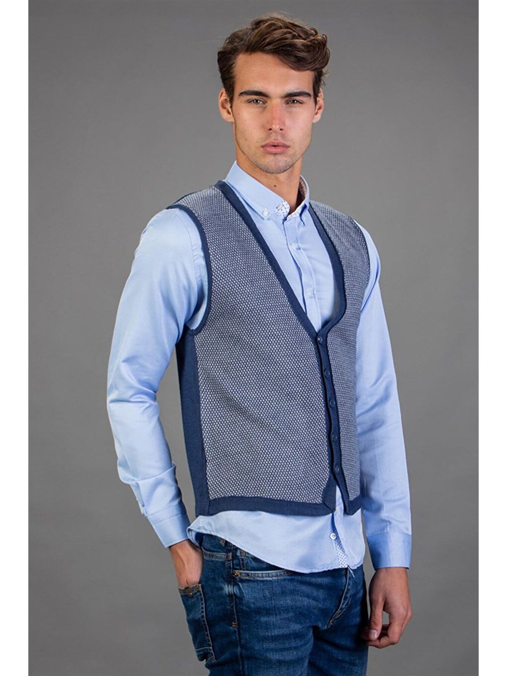 Erkek İndigo Yelek-1