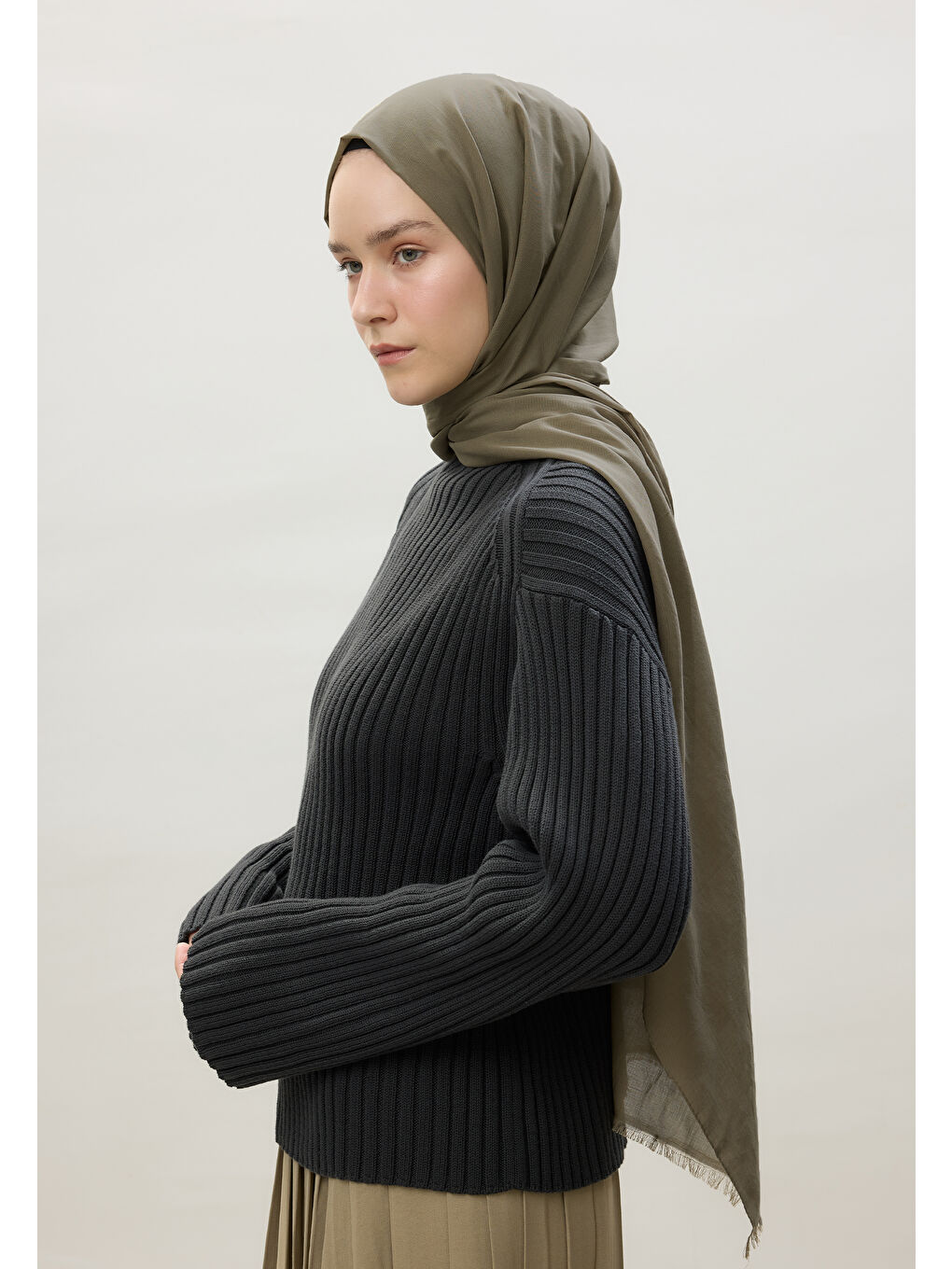 Yeşil İnce Pamuk Vual Şal Biberiye-1