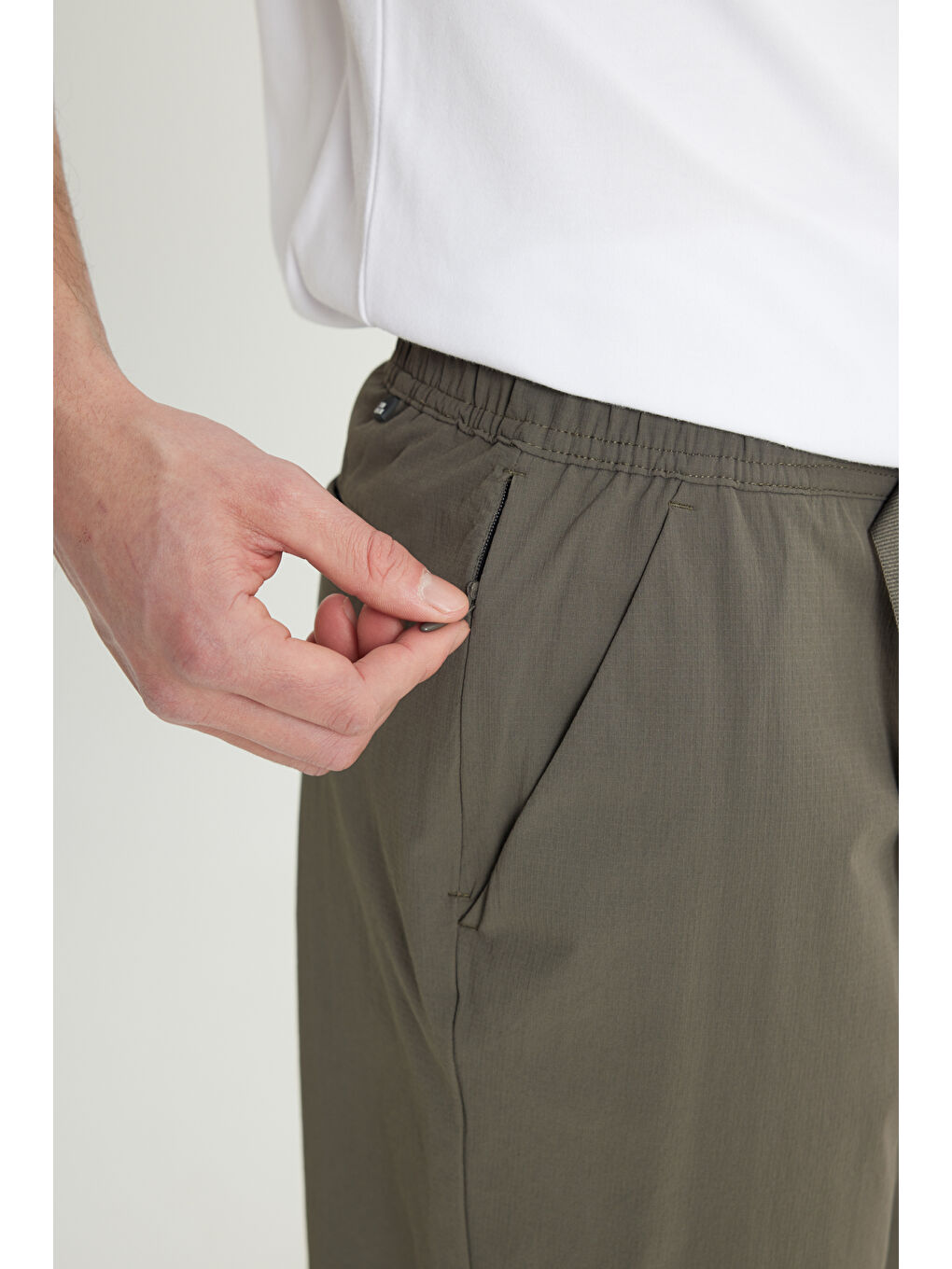 Erkek Haki Relax Fit Rahat Kesim Beli Lastikli Cepli Esnek Takım Elbise Pantolonu-4