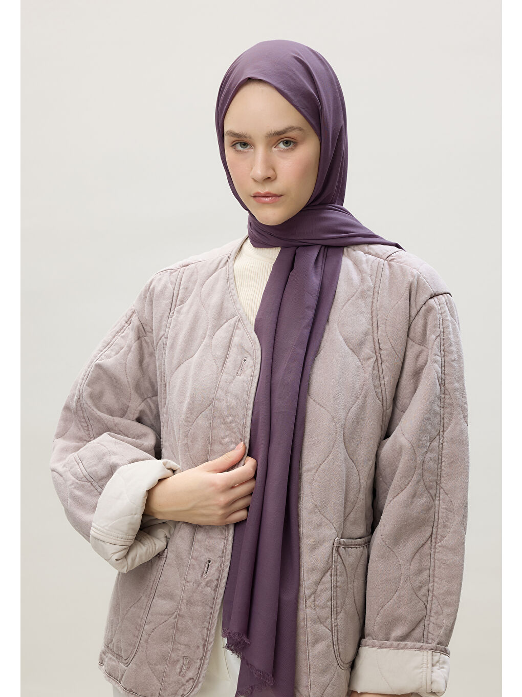 Lila İnce Pamuk Vual Şal Orkide