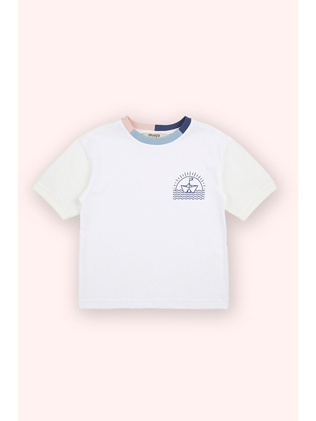 Beyaz Erkek Çocuk Kısa Kollu T-Shirt Pembe