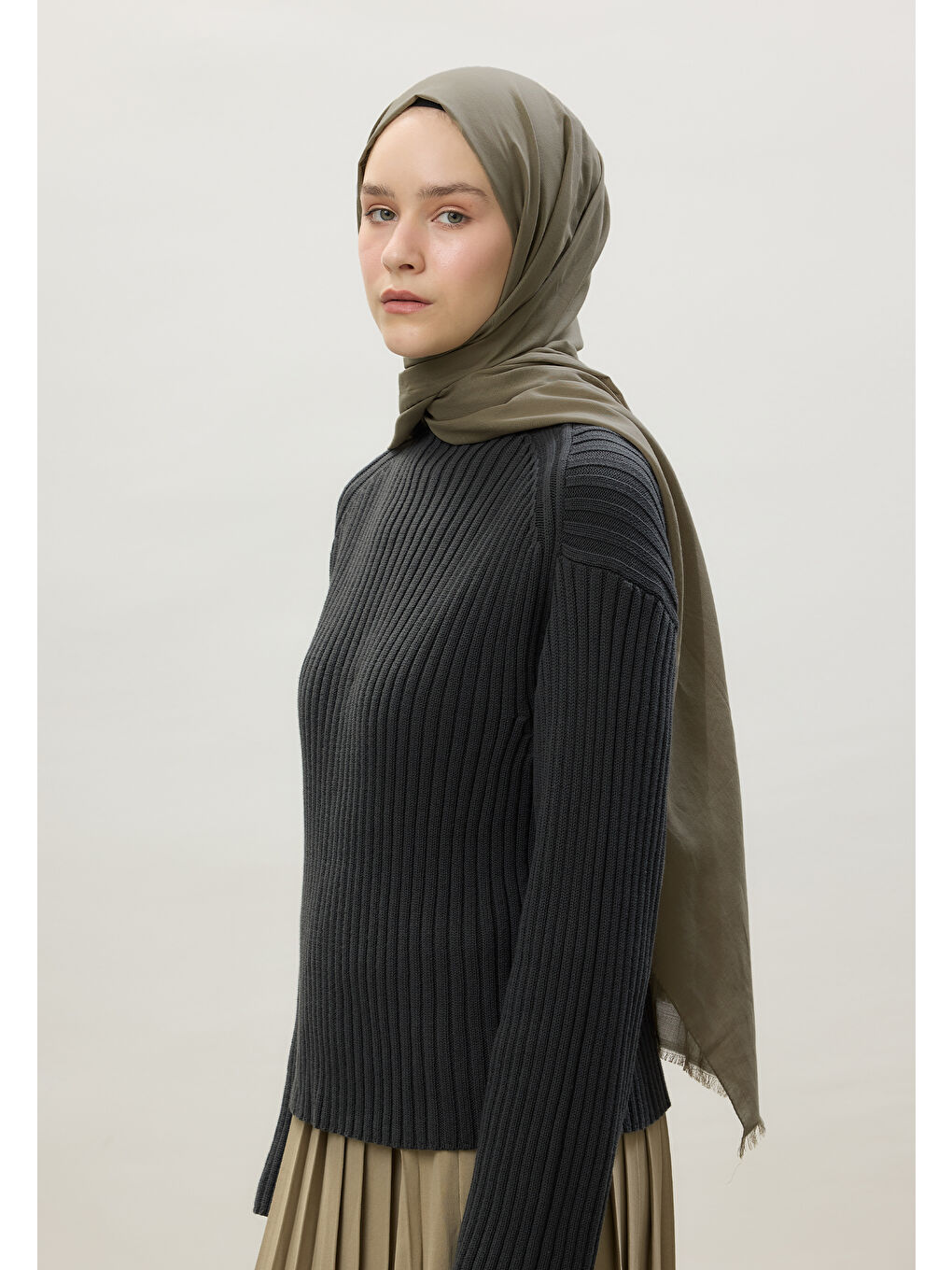 Yeşil İnce Pamuk Vual Şal Biberiye-3