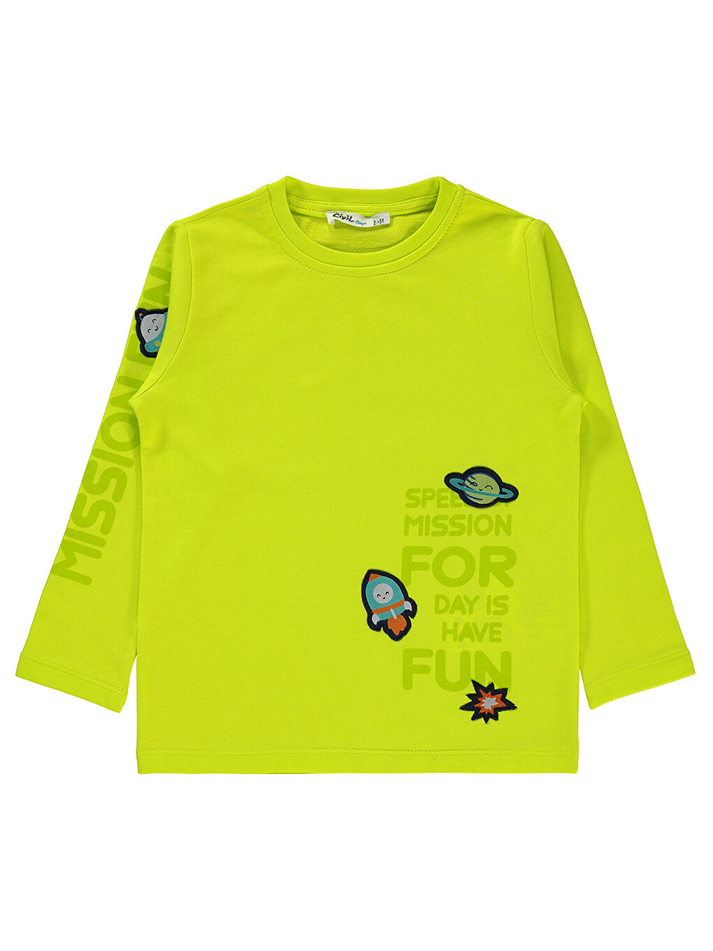 Civil Neon Sarı Erkek Çocuk Sweatshirt 2-5 Yaş Neon Sarı