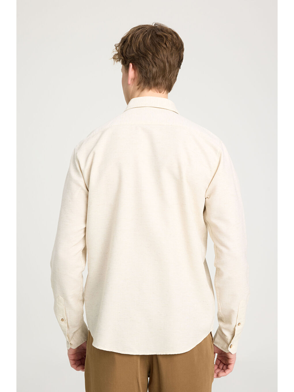 Relaxed Fit Geniş Kesim Bej Gömlek-5