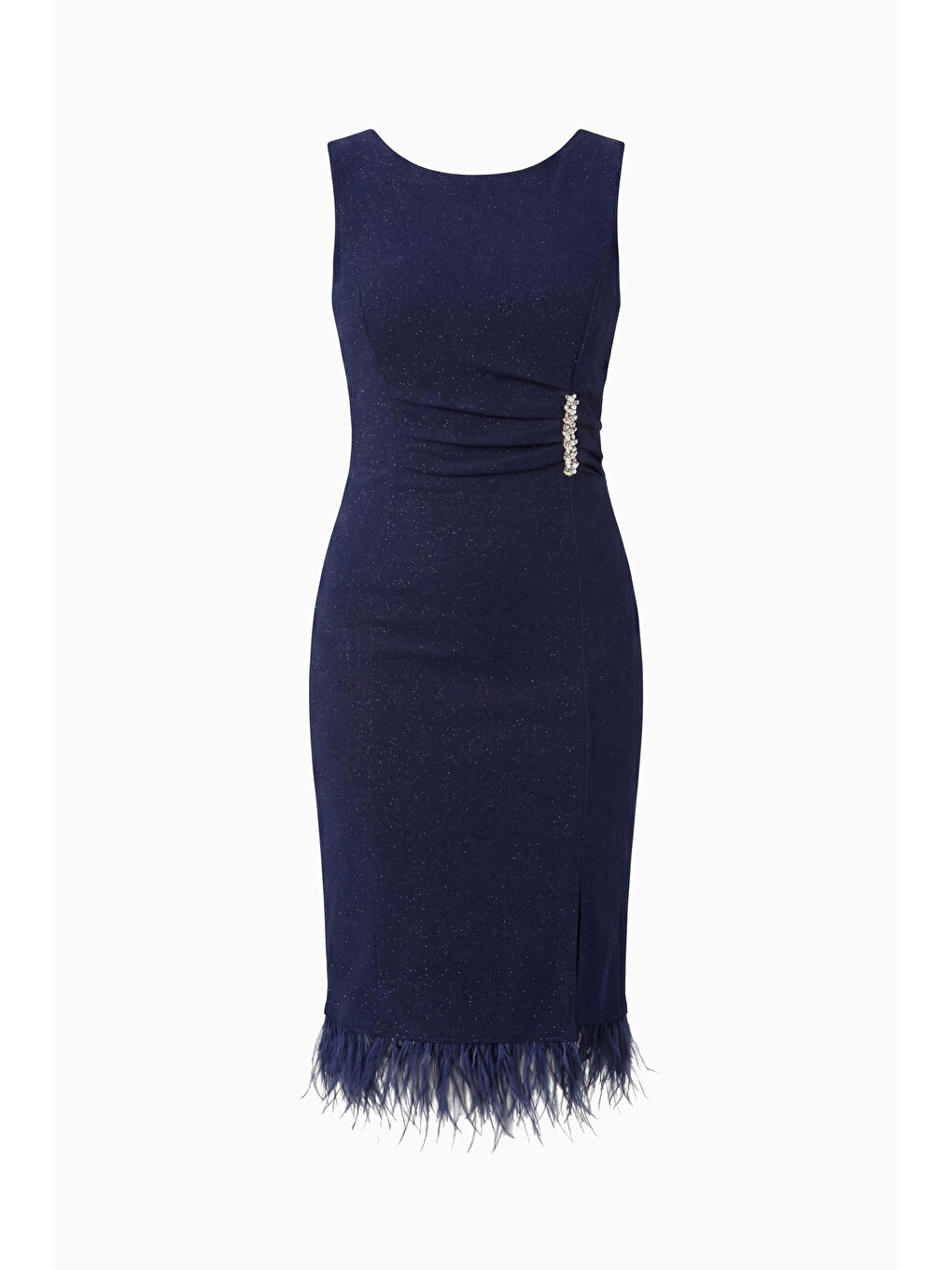 Kadın Lacivert Bisiklet Yaka Taşlı Büyük Beden Abiye Elbise-6