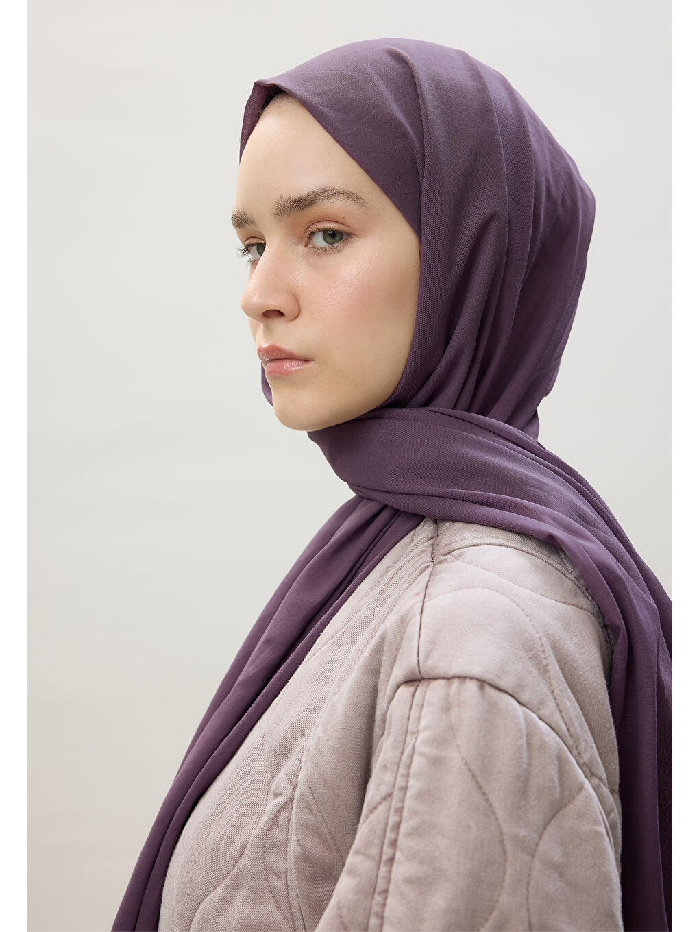 Lila İnce Pamuk Vual Şal Orkide-1