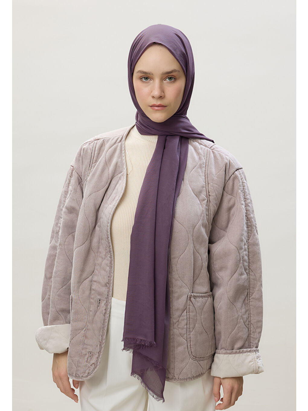 Lila İnce Pamuk Vual Şal Orkide-2