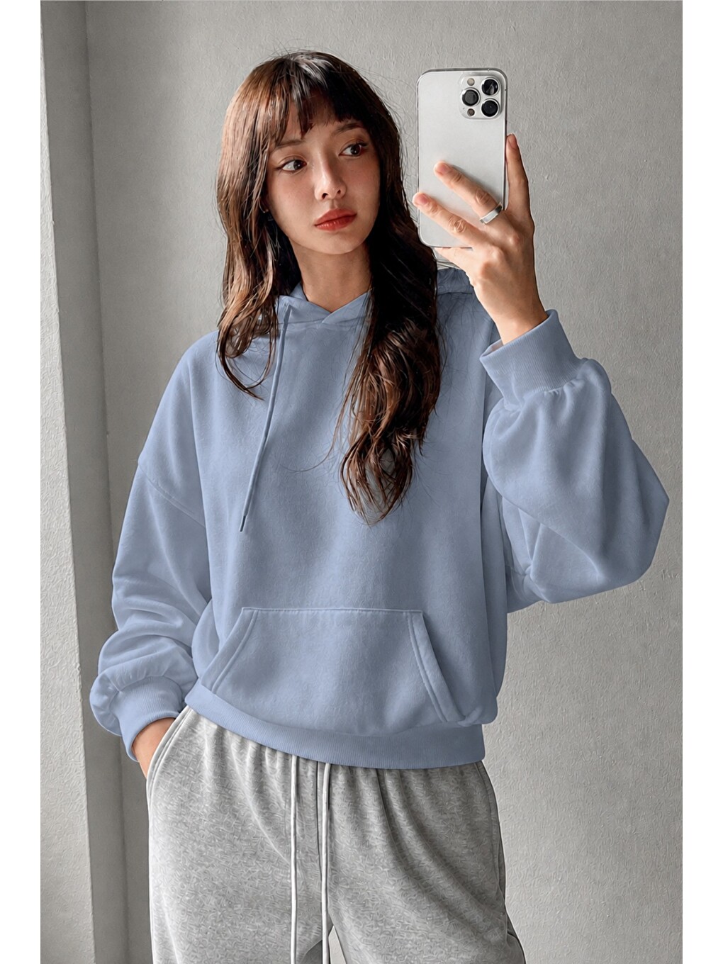 Mavi Kadın Oversize Kapüşonlu Sweatshirt Rahat Kalıp Günlük Basic Hoodie-1