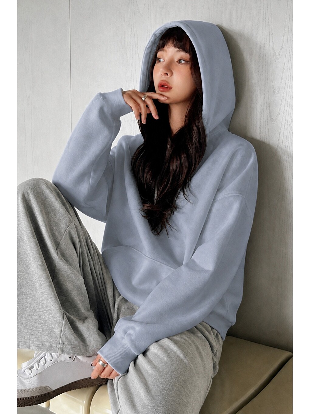 Mavi Kadın Oversize Kapüşonlu Sweatshirt Rahat Kalıp Günlük Basic Hoodie-2