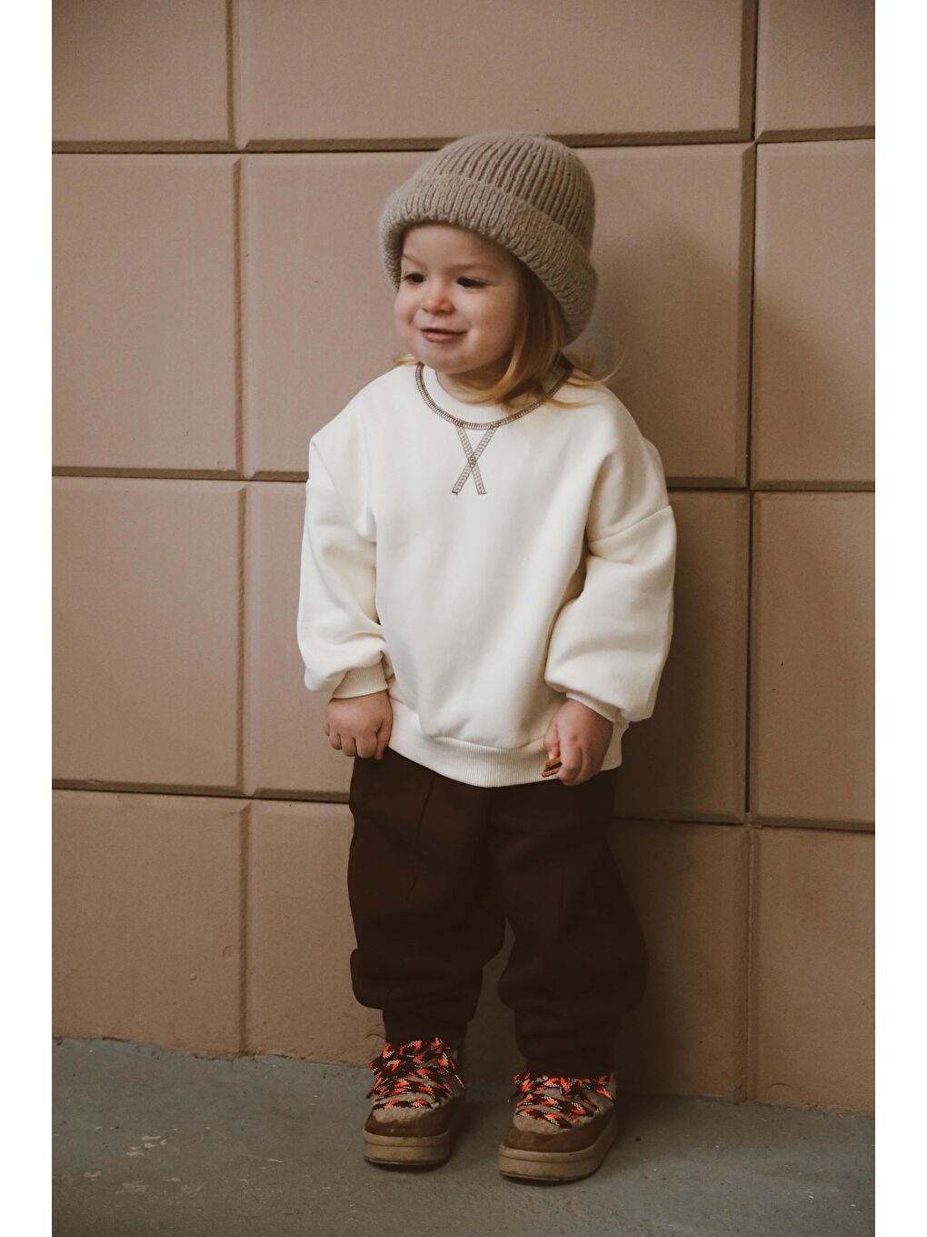 Kahverengi Karyoka Dikiş Polarlı Eşofman Takım-7