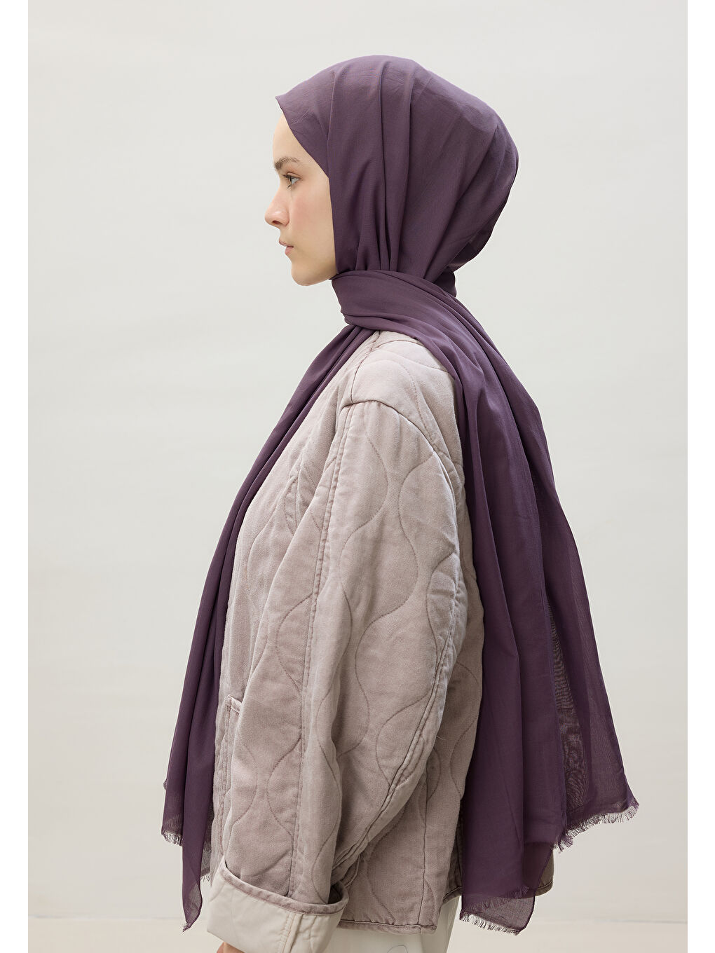 Lila İnce Pamuk Vual Şal Orkide-3