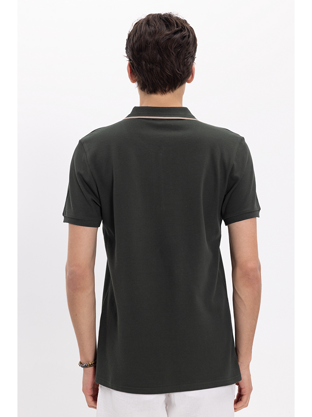Erkek Slim Fit Dar Kesim %100 Pamuk Kısa Kollu Yarım Fermuarlı Yeşil Polo Yaka Tişört-5