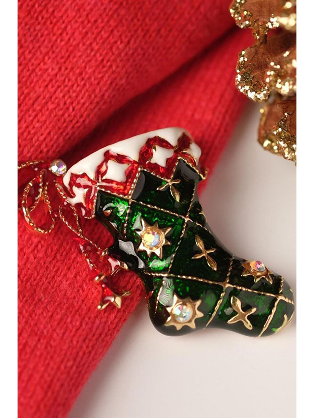 Sarı Yılbaşı Parlak Hediye Çorabı Broş Yaka İğnesi-1