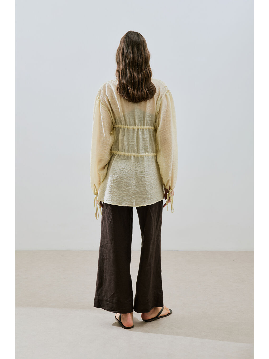 Büzgülü Bağlamalı Bluz Soft Sarı-7