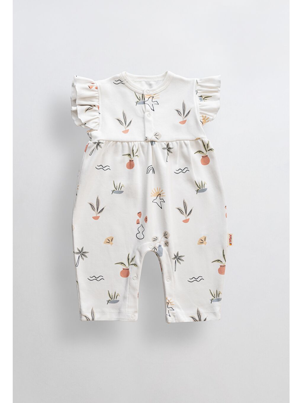 Ekru Sunny Garden Fırfırlı Atlet Tulum