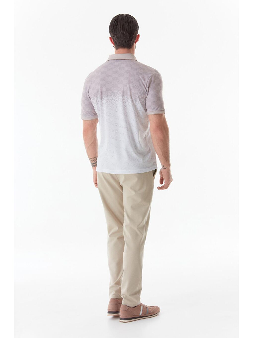 Bej Baskılı Polo Yaka Tişört-3