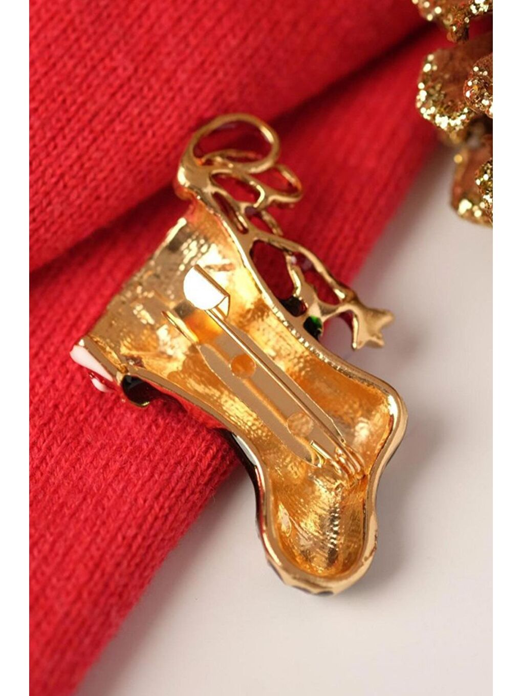 Sarı Yılbaşı Parlak Hediye Çorabı Broş Yaka İğnesi-3