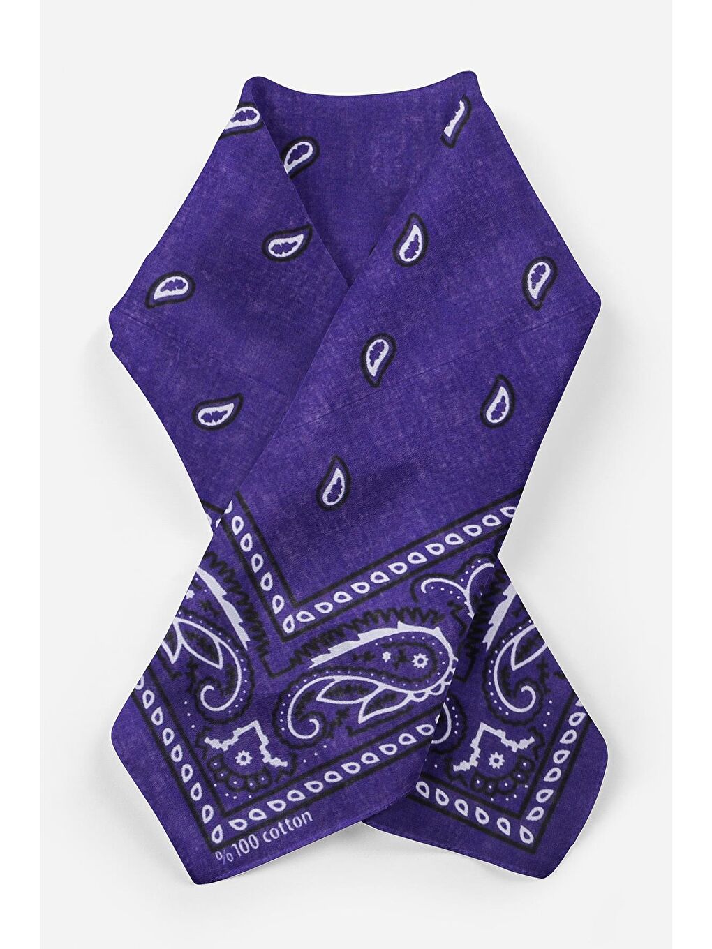Mor Şal Desenli Kare Pamuk Bandana Fular