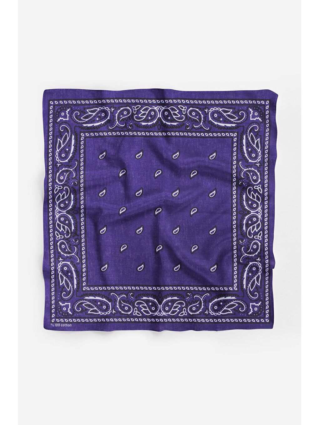 Mor Şal Desenli Kare Pamuk Bandana Fular-1