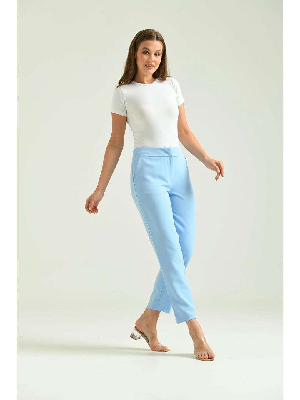 Kadın Bebe Mavi Düğme Datay Kumaş Pantolon-1