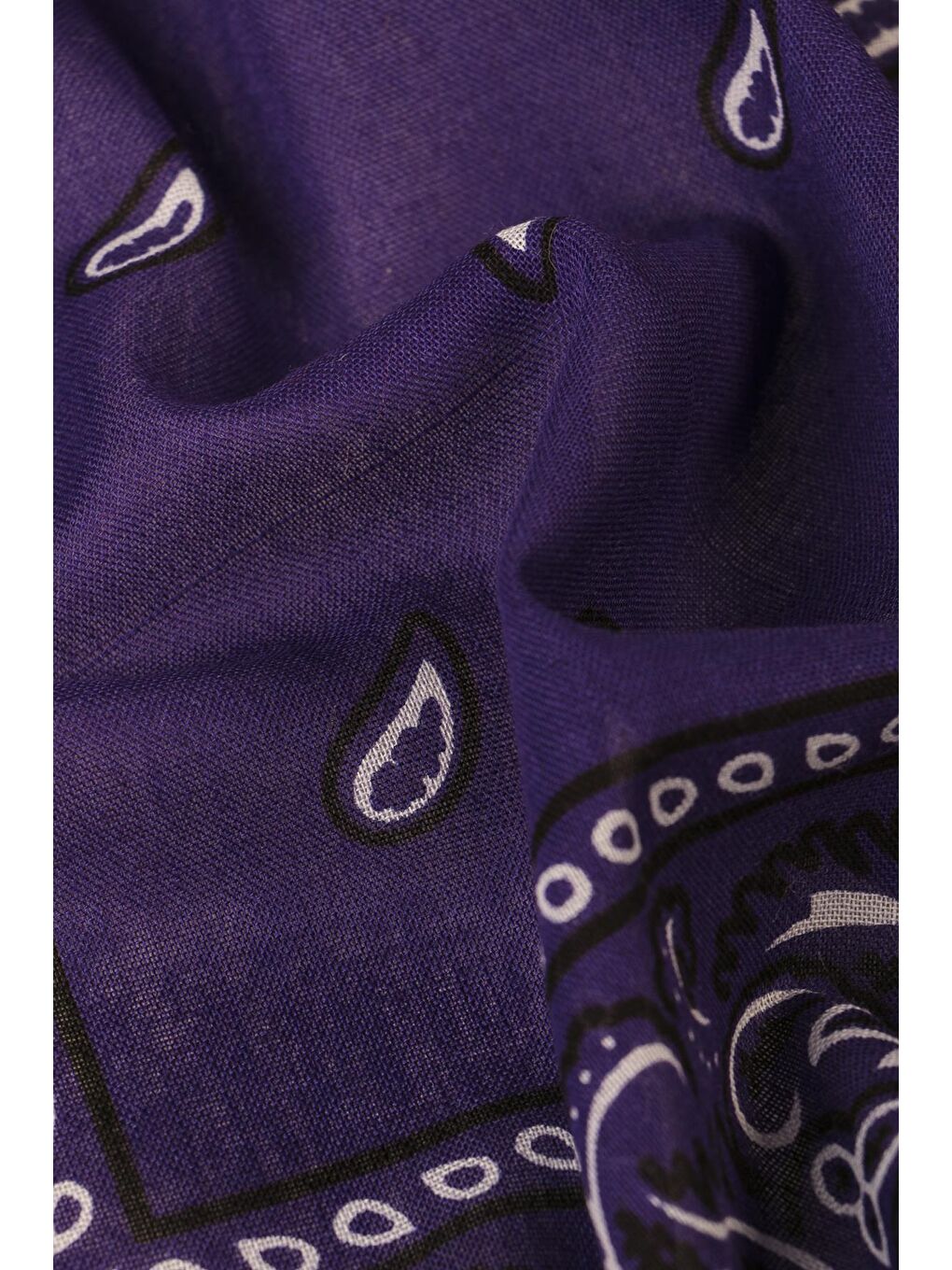 Mor Şal Desenli Kare Pamuk Bandana Fular-2