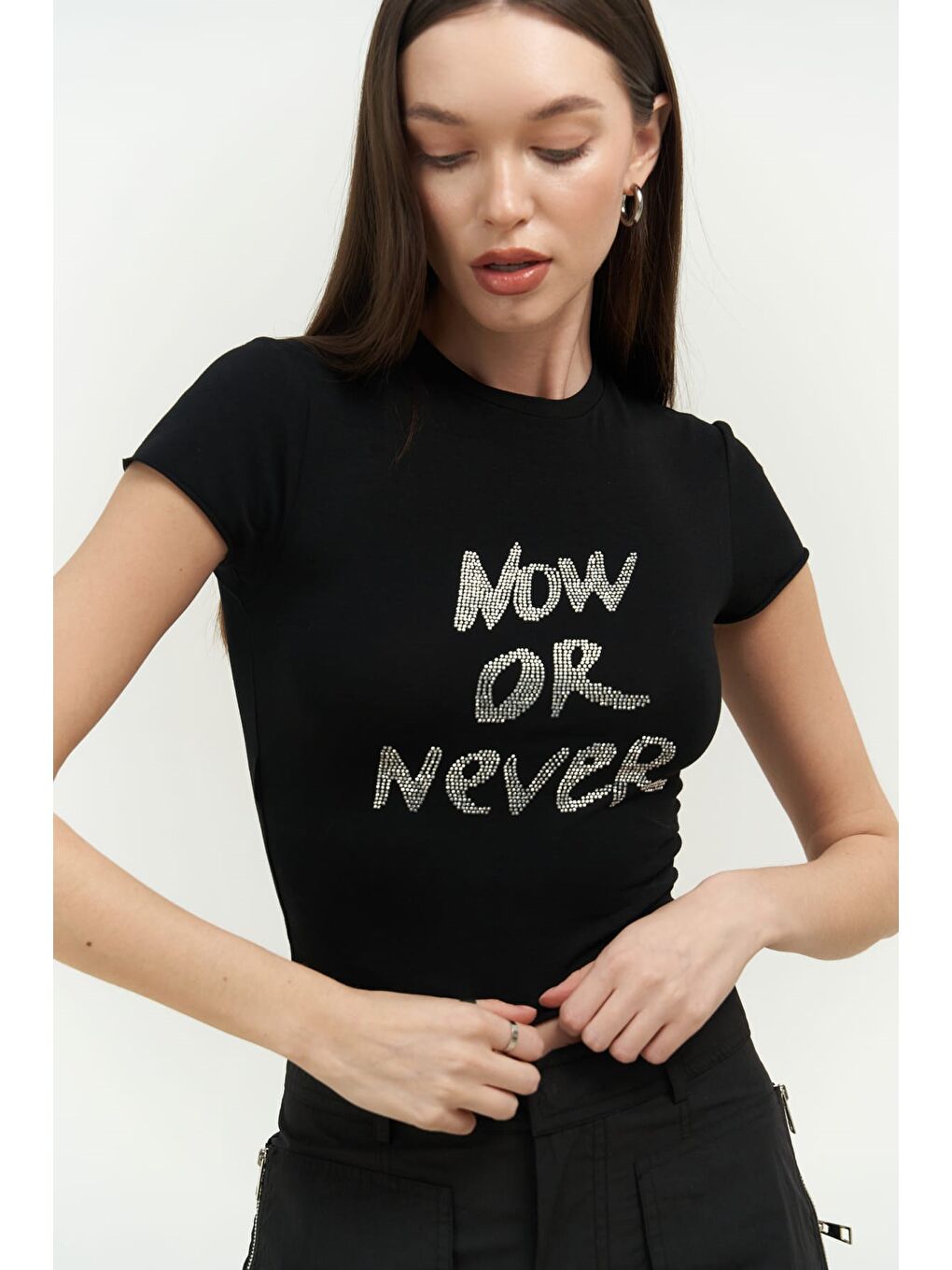 Mai Collection Siyah Now Or Never Siyah Penye Crop