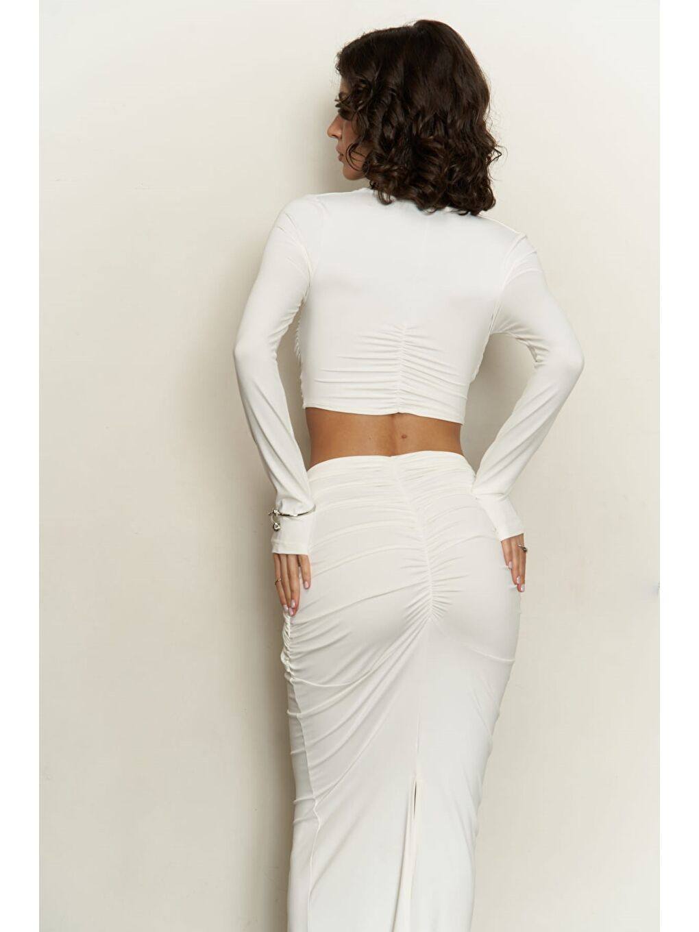 Corsy Halka Detay Ekru Crop Etek Takım-3