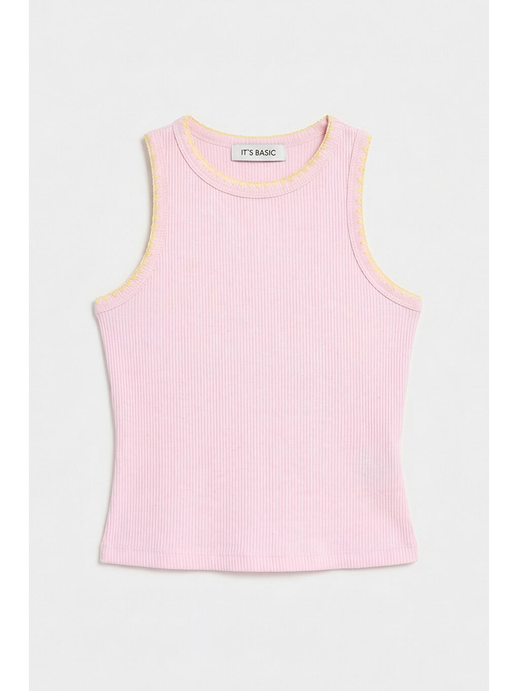 Kadın Pembe s6-98 Crop Fit Süper Elastan Sarı İşlemeli Body