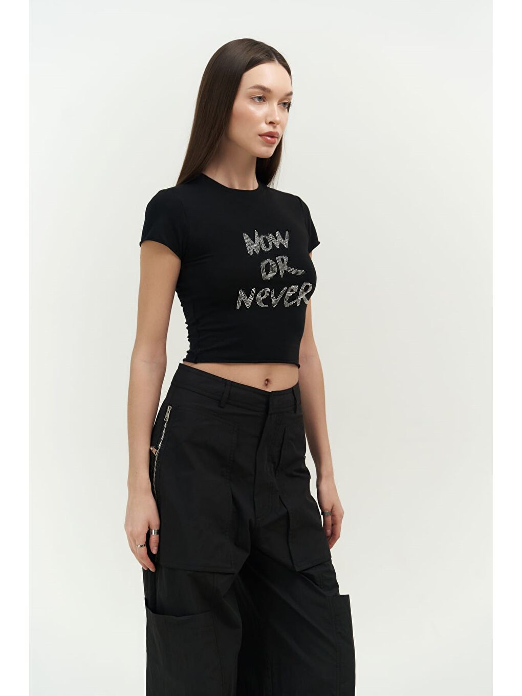 Mai Collection Siyah Now Or Never Siyah Penye Crop - 2