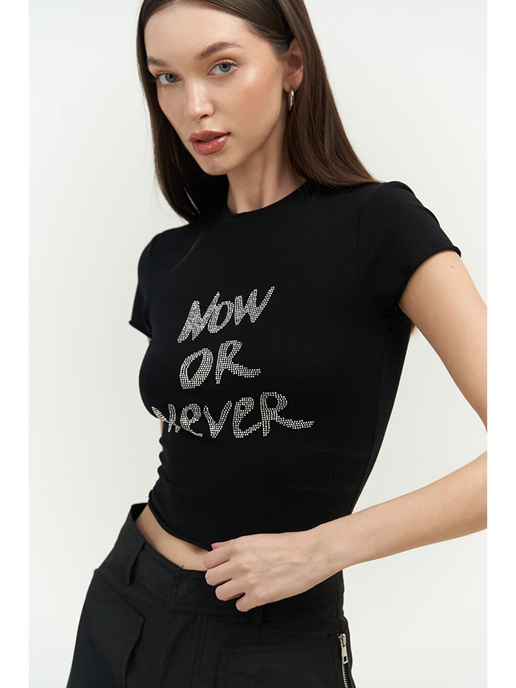 Mai Collection Siyah Now Or Never Siyah Penye Crop - 4