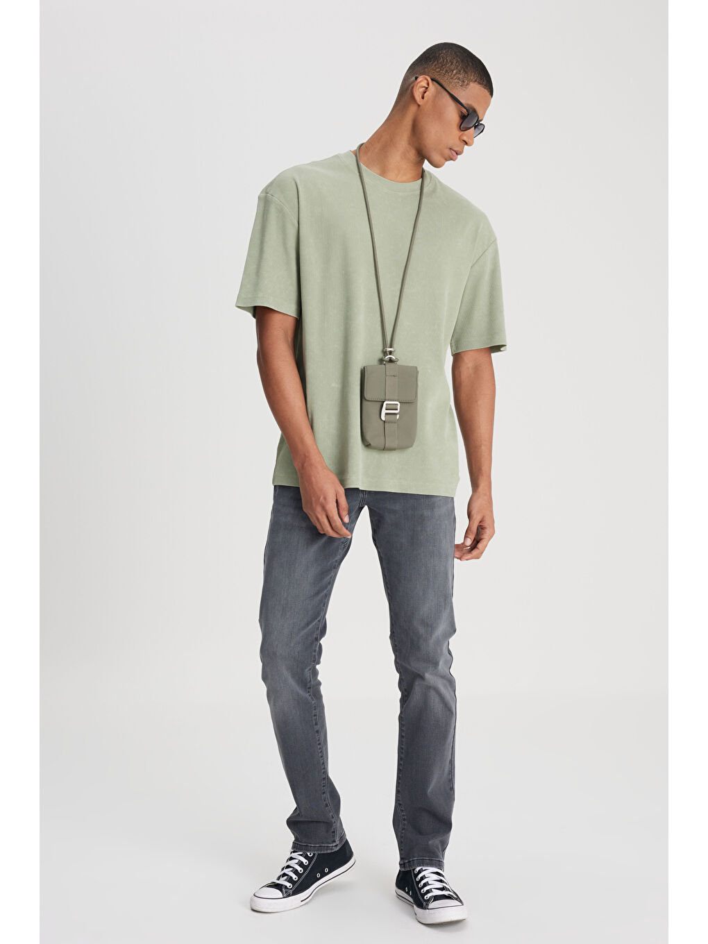 Loose Fit Rahat Kesim Bisiklet Yaka Mint Yeşili Tişört-1